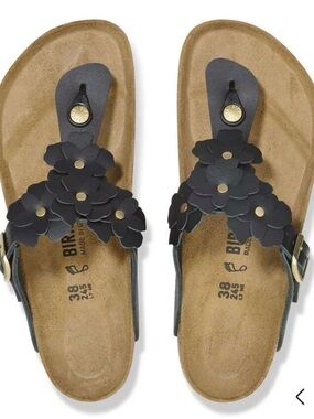 Birkenstock Black Gizeh Flowers Thong Sandals, 39